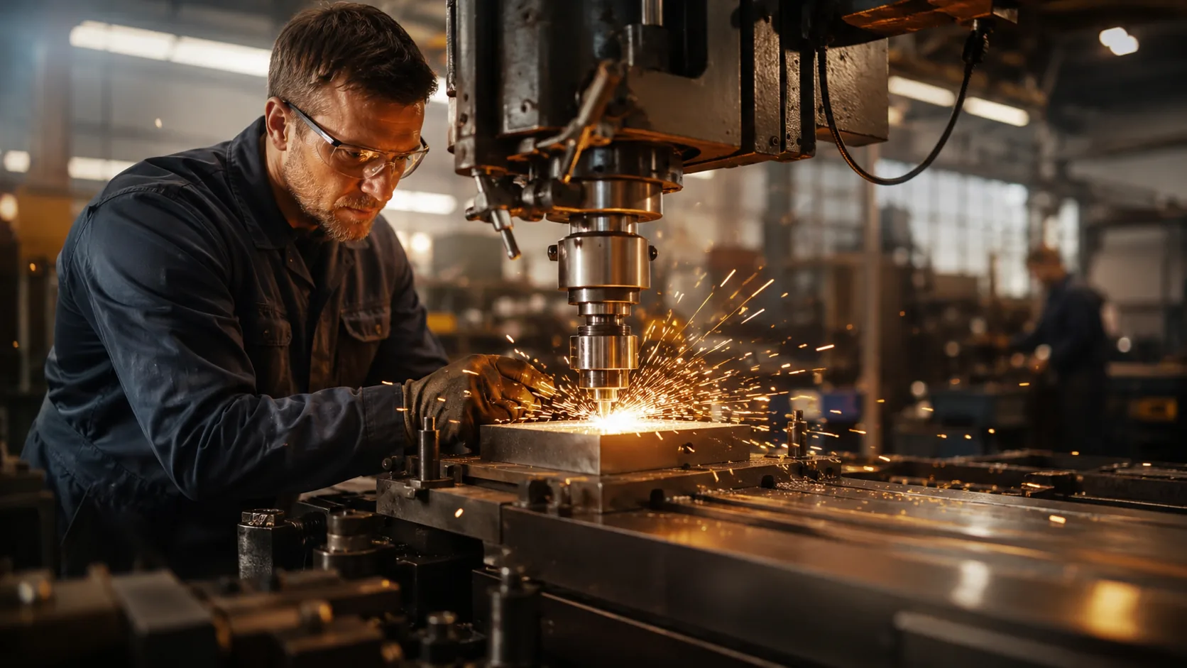 Machinery operating inside a British manufacturing workshop
