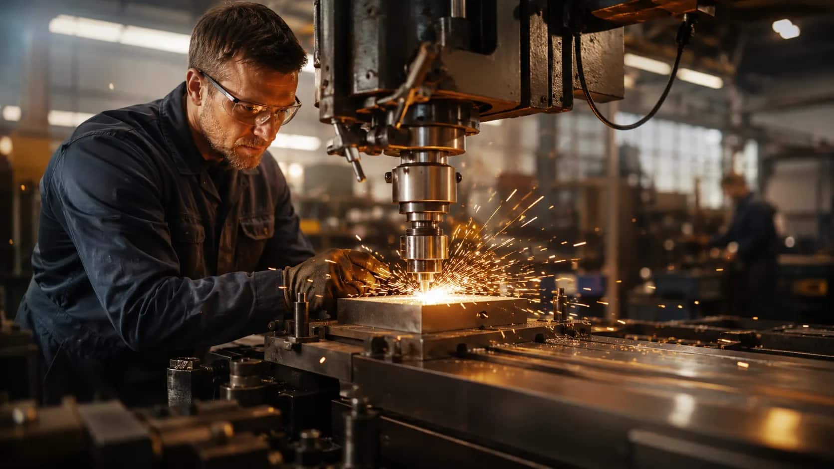 Machinery operating inside a British manufacturing workshop